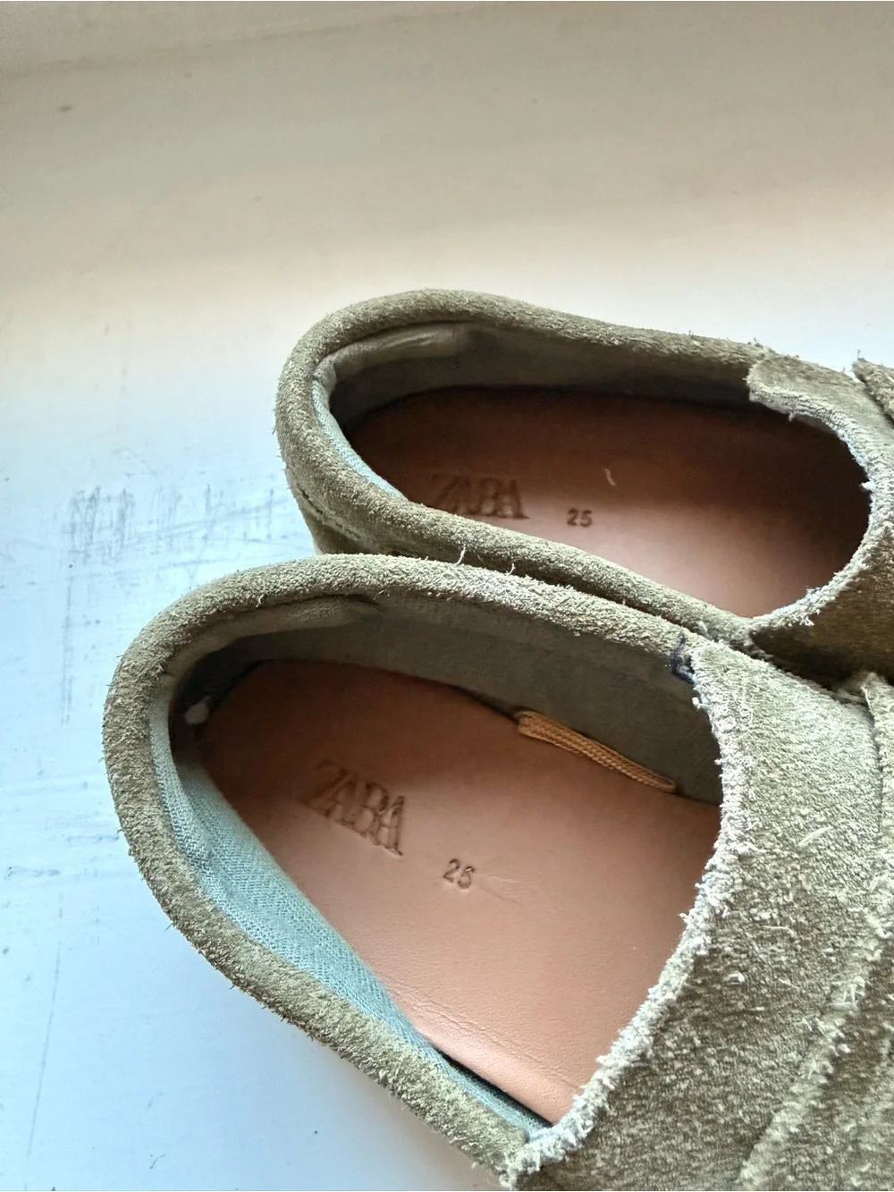 Zara Kids Olive Green Suede Loafers
